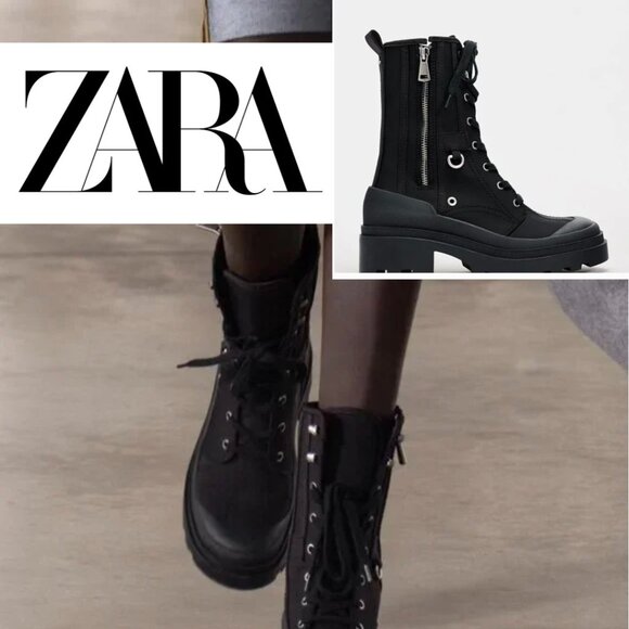 NWT ZIPPERED FABRIC ANKLE BOOTS BLACK - Picture 1 of 9